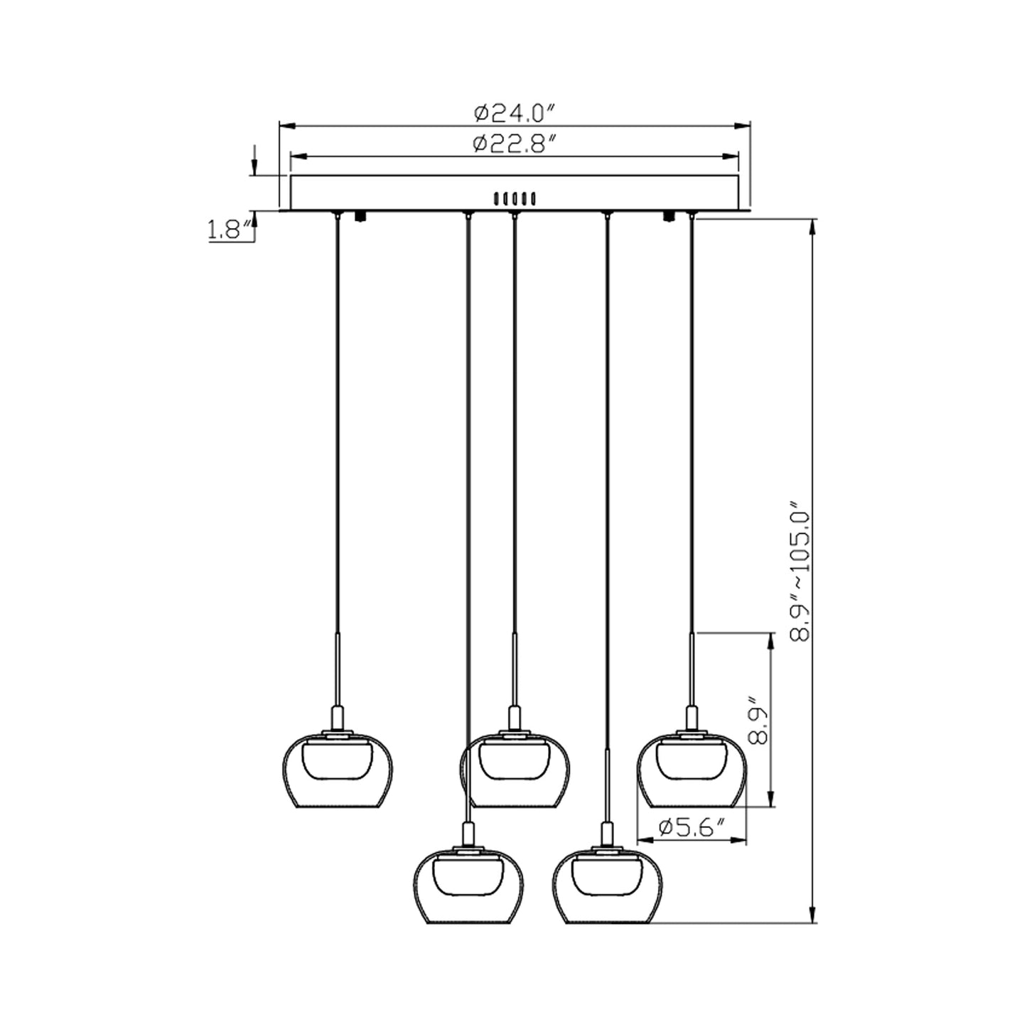 Manarola Multi Light LED Pendant Light - line drawing.