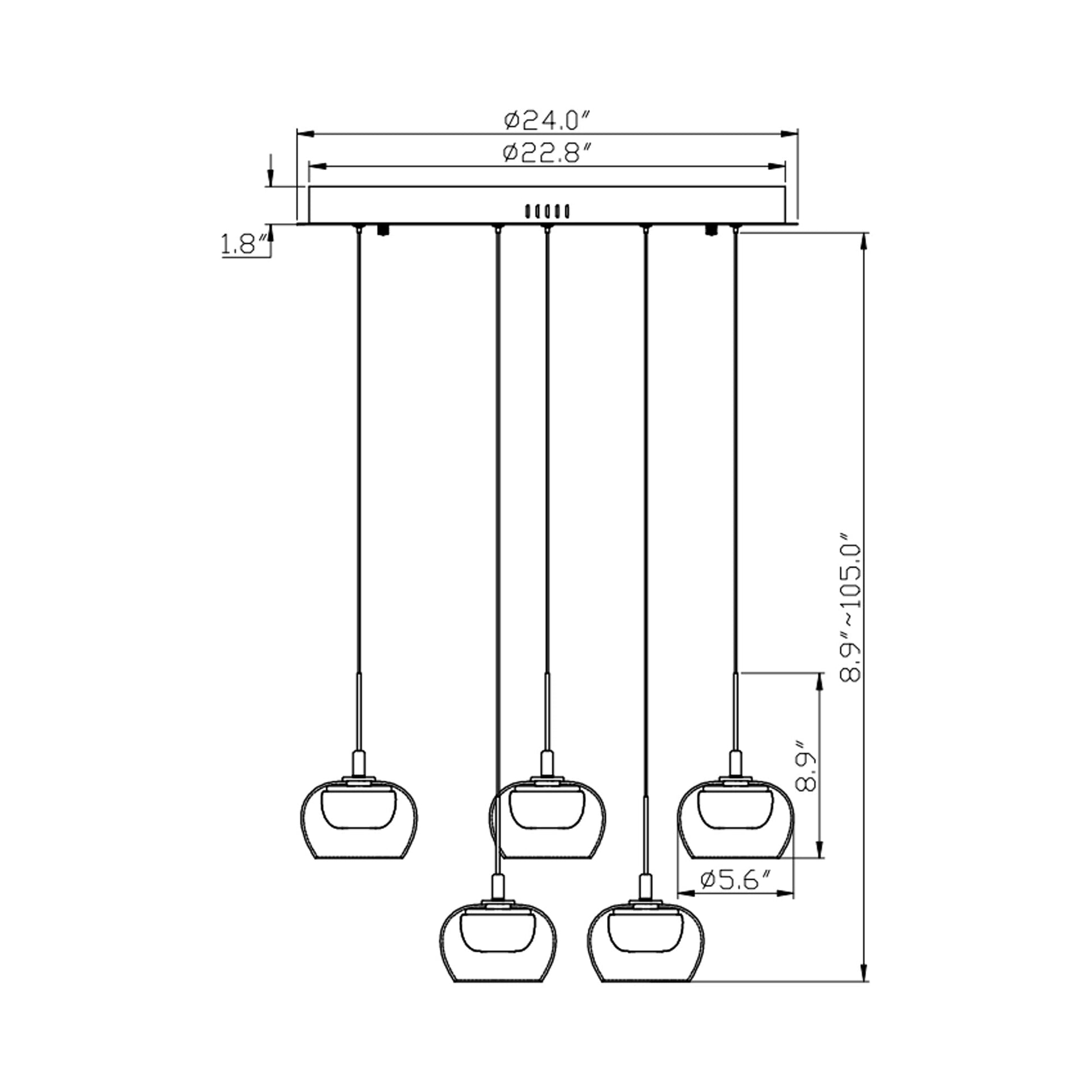 Manarola Multi Light LED Pendant Light - line drawing.