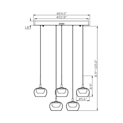 Manarola Multi Light LED Pendant Light - line drawing.