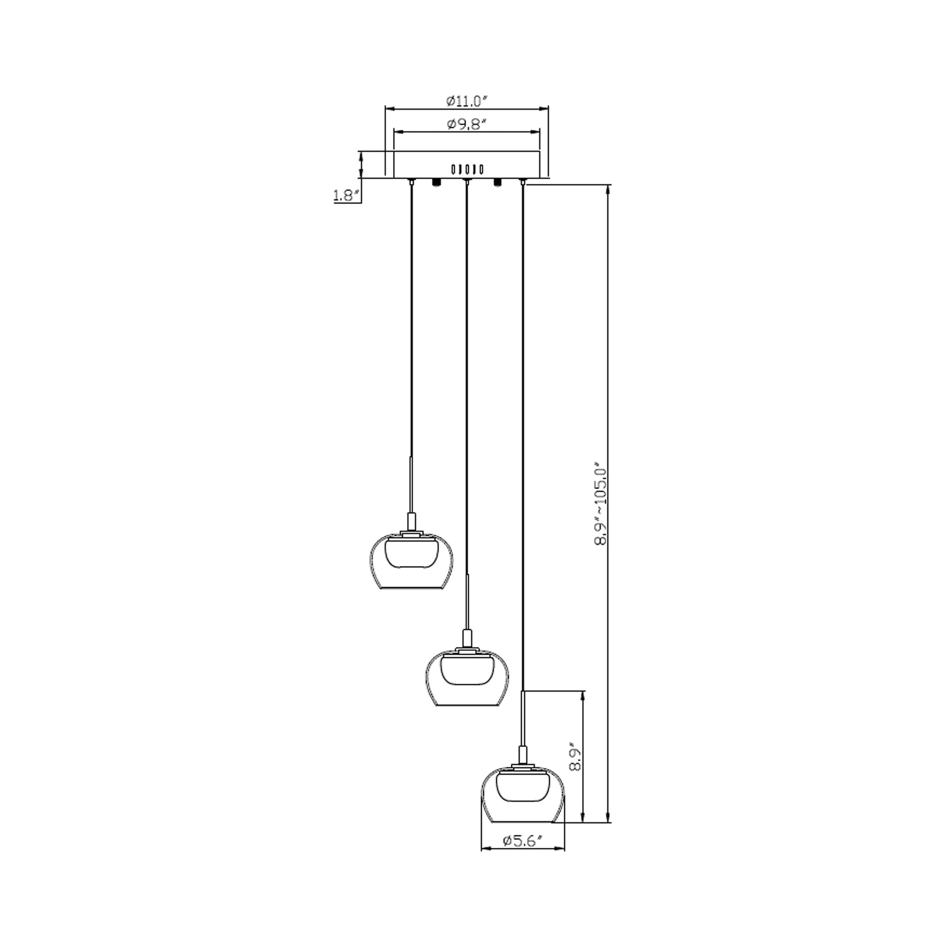 Manarola Multi Light LED Pendant Light - line drawing.