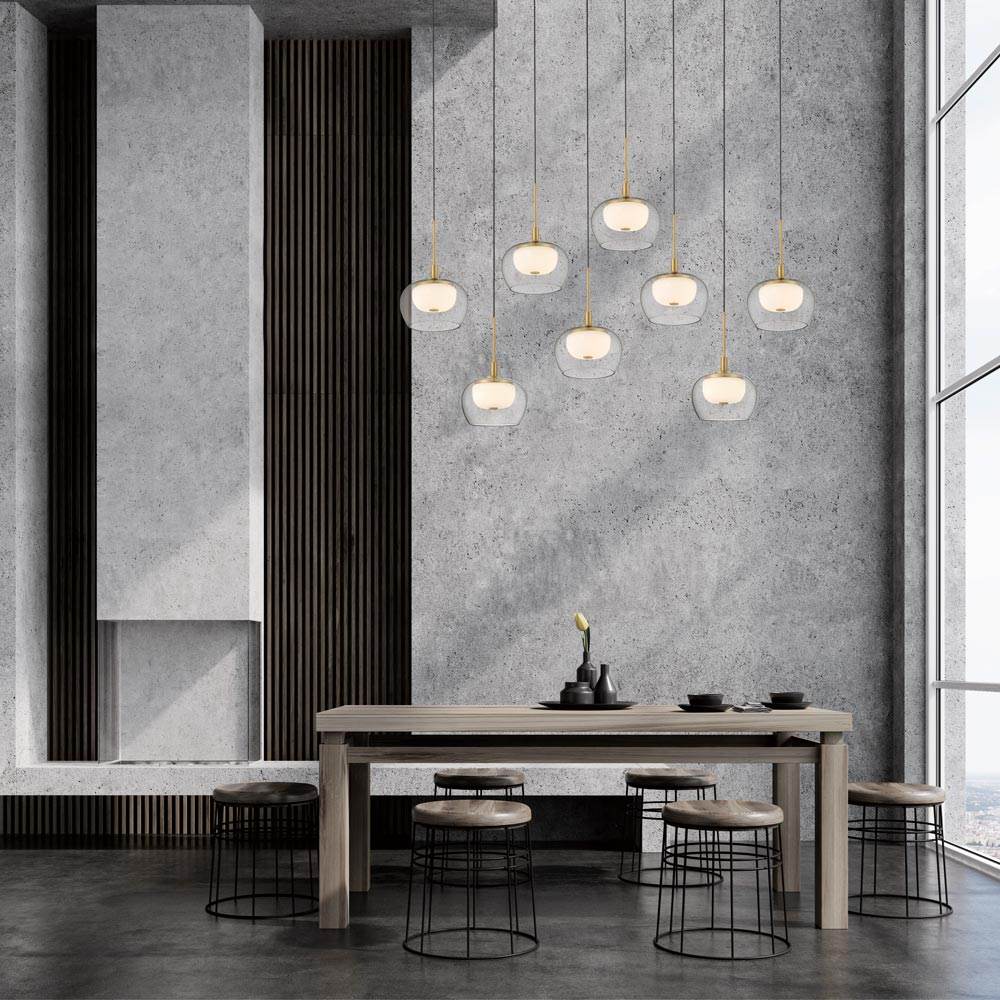 Manarola Rectangular LED Chandelier in dining room.
