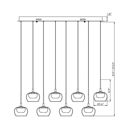Manarola Rectangular LED Chandelier - line drawing.