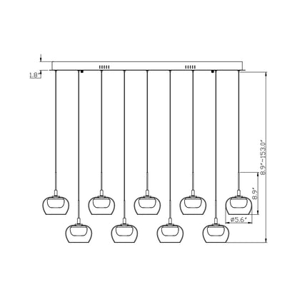 Manarola Rectangular LED Chandelier - line drawing.