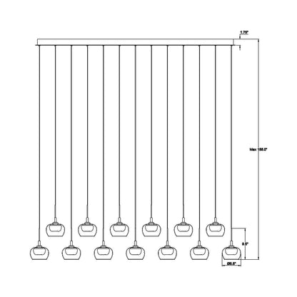 Manarola Rectangular LED Chandelier - line drawing.
