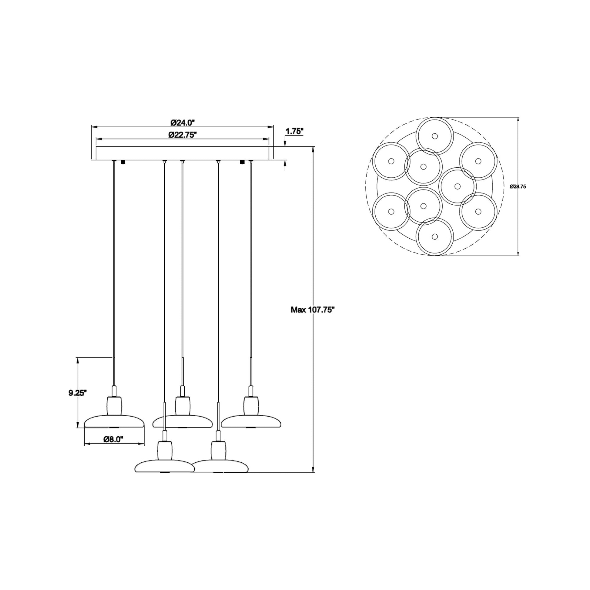 Mantova Multi Light LED Pendant Light - line drawing.