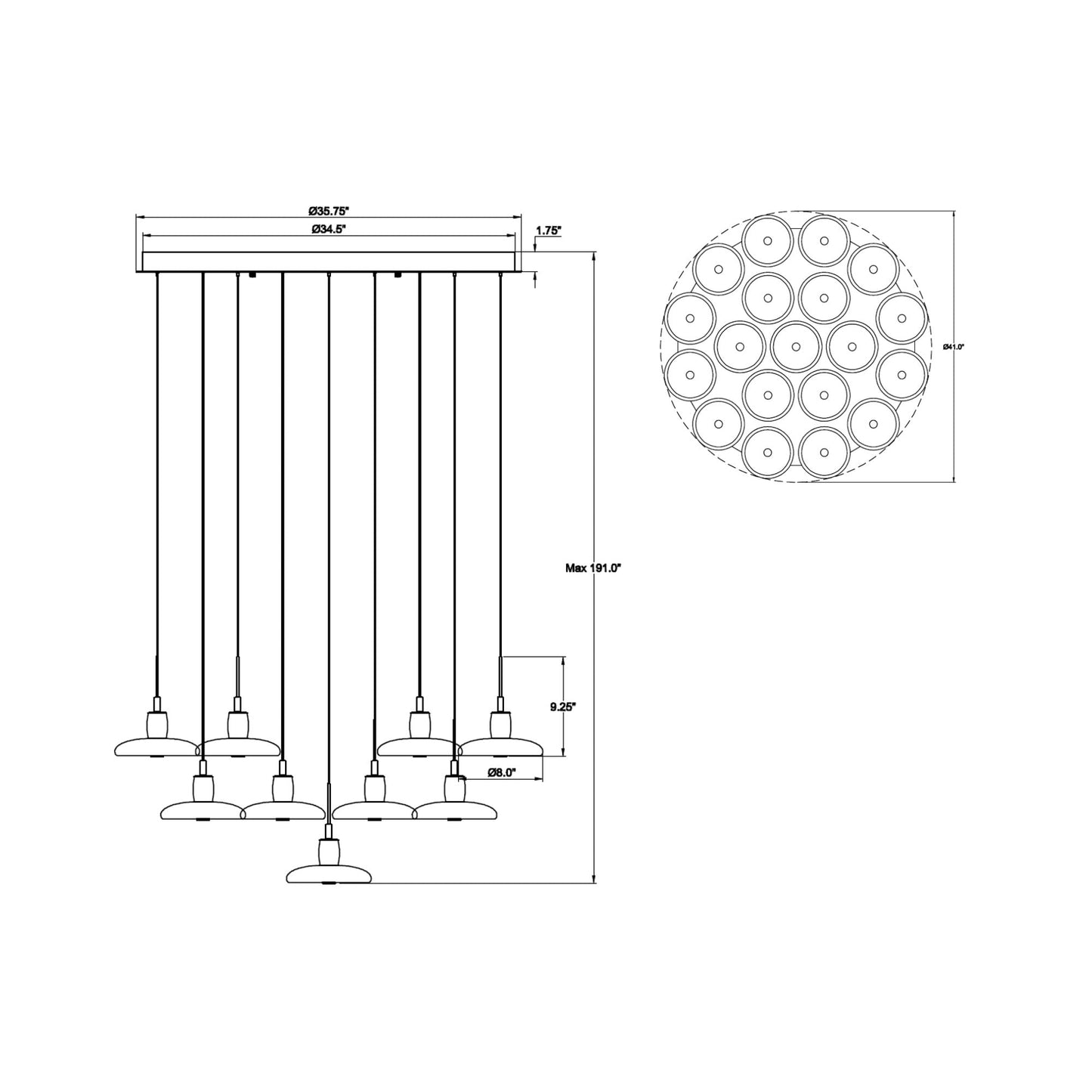 Mantova Multi Light LED Pendant Light - line drawing.
