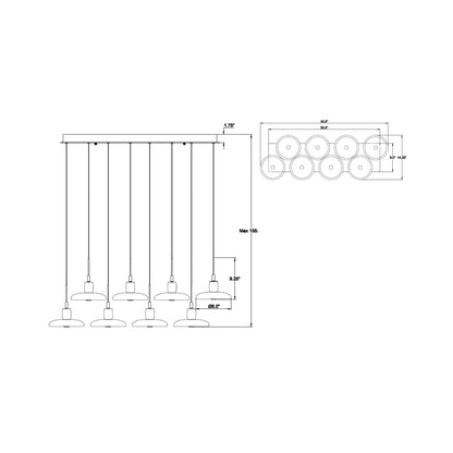 Mantova Rectangular LED Chandelier - line drawing.