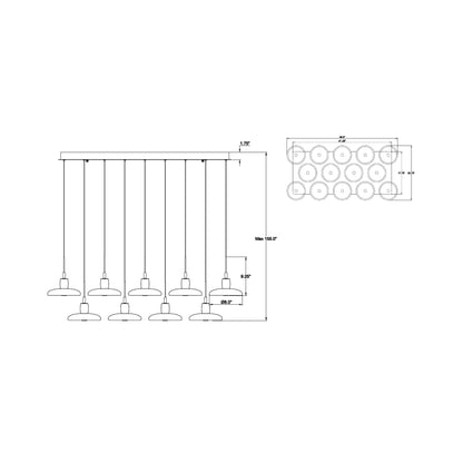 Mantova Rectangular LED Chandelier - line drawing.