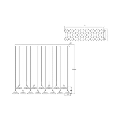 Mantova Rectangular LED Chandelier - line drawing.