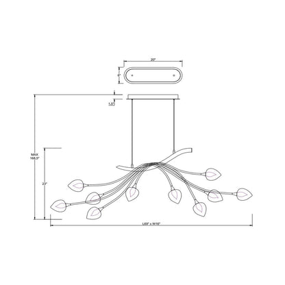 Modena Oval LED Chandelier - line drawing.
