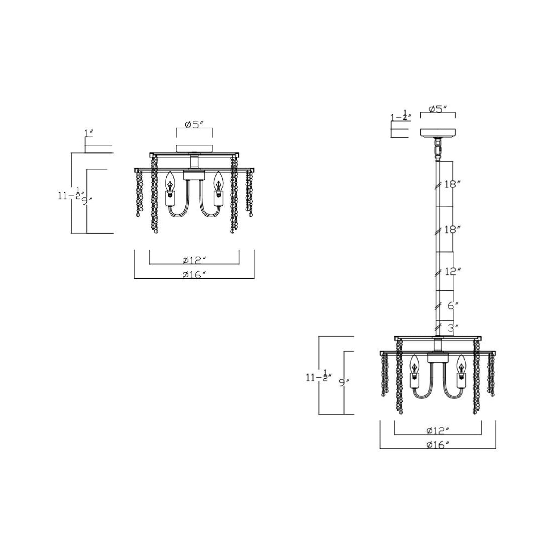 Molfetta Convertible Pendant Light - line drawing.