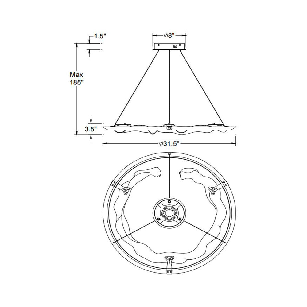Nettuno LED Chandelier - line drawing.
