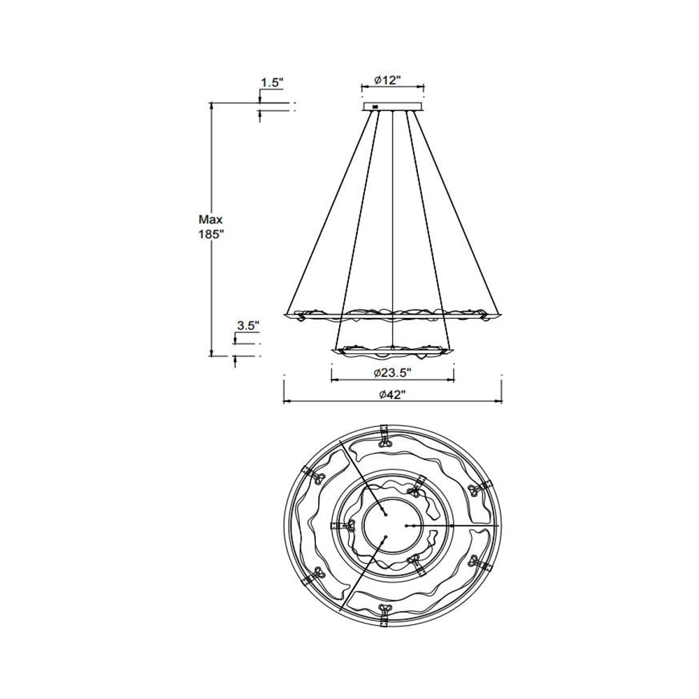Nettuno Multi Light LED Chandelier - line drawing.