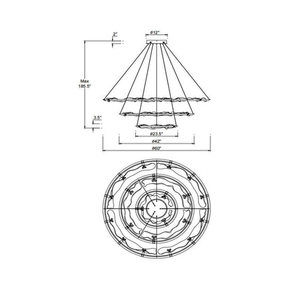 Nettuno Multi Light LED Chandelier - line drawing.