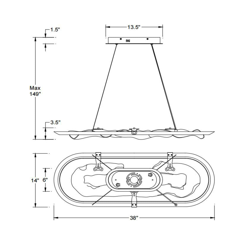 Nettuno Oval LED Chandelier - line drawing.