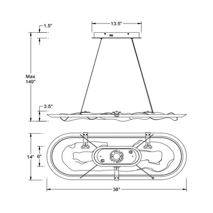Nettuno Oval LED Chandelier - line drawing.