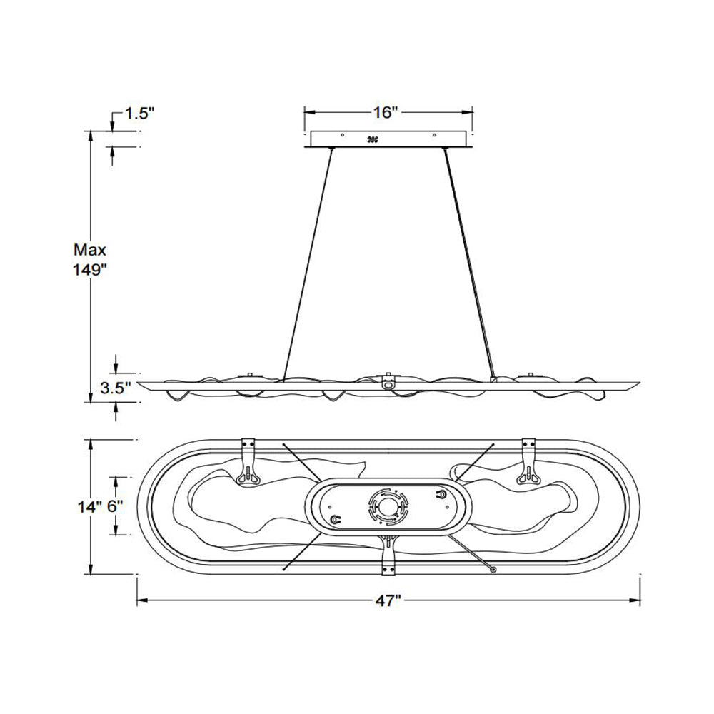 Nettuno Oval LED Chandelier - line drawing.