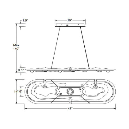 Nettuno Oval LED Chandelier - line drawing.