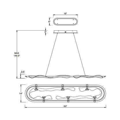 Nettuno Oval LED Chandelier - line drawing.