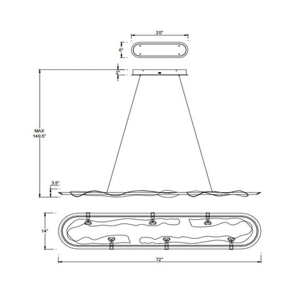 Nettuno Oval LED Chandelier - line drawing.