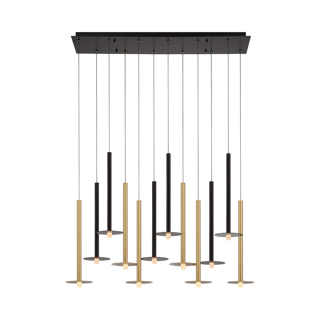 Piatto Linear LED Chandelier in Matte Black And Plated Brushed Gold (12-Light).