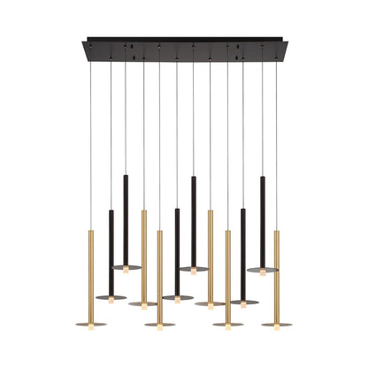 Piatto Linear LED Chandelier in Matte Black And Plated Brushed Gold (12-Light).