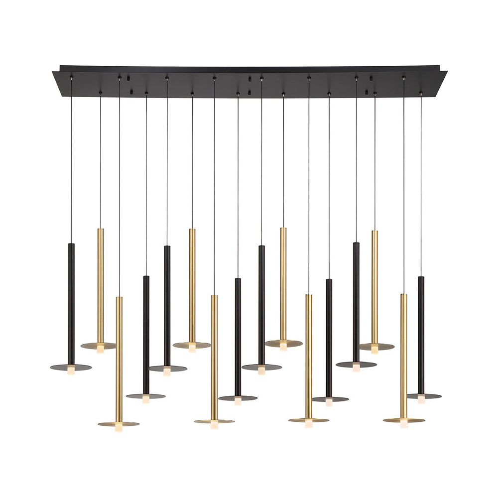 Piatto Linear LED Chandelier in Matte Black And Plated Brushed Gold (16-Light).
