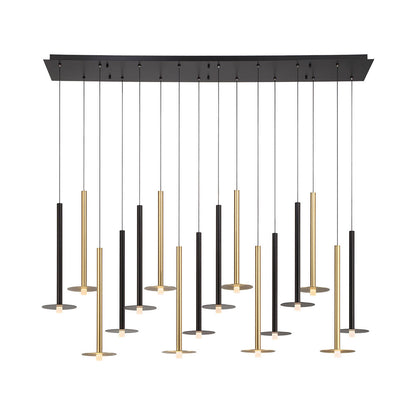 Piatto Linear LED Chandelier in Matte Black And Plated Brushed Gold (16-Light).
