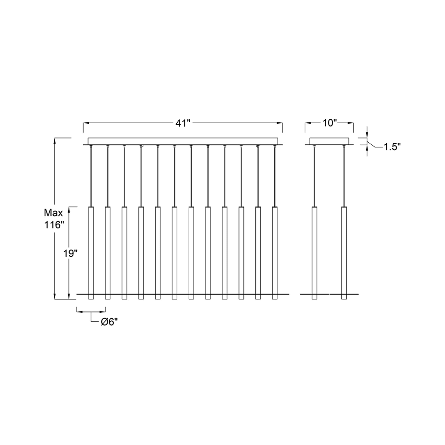Piatto Linear LED Chandelier - line drawing.