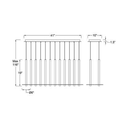 Piatto Linear LED Chandelier - line drawing.