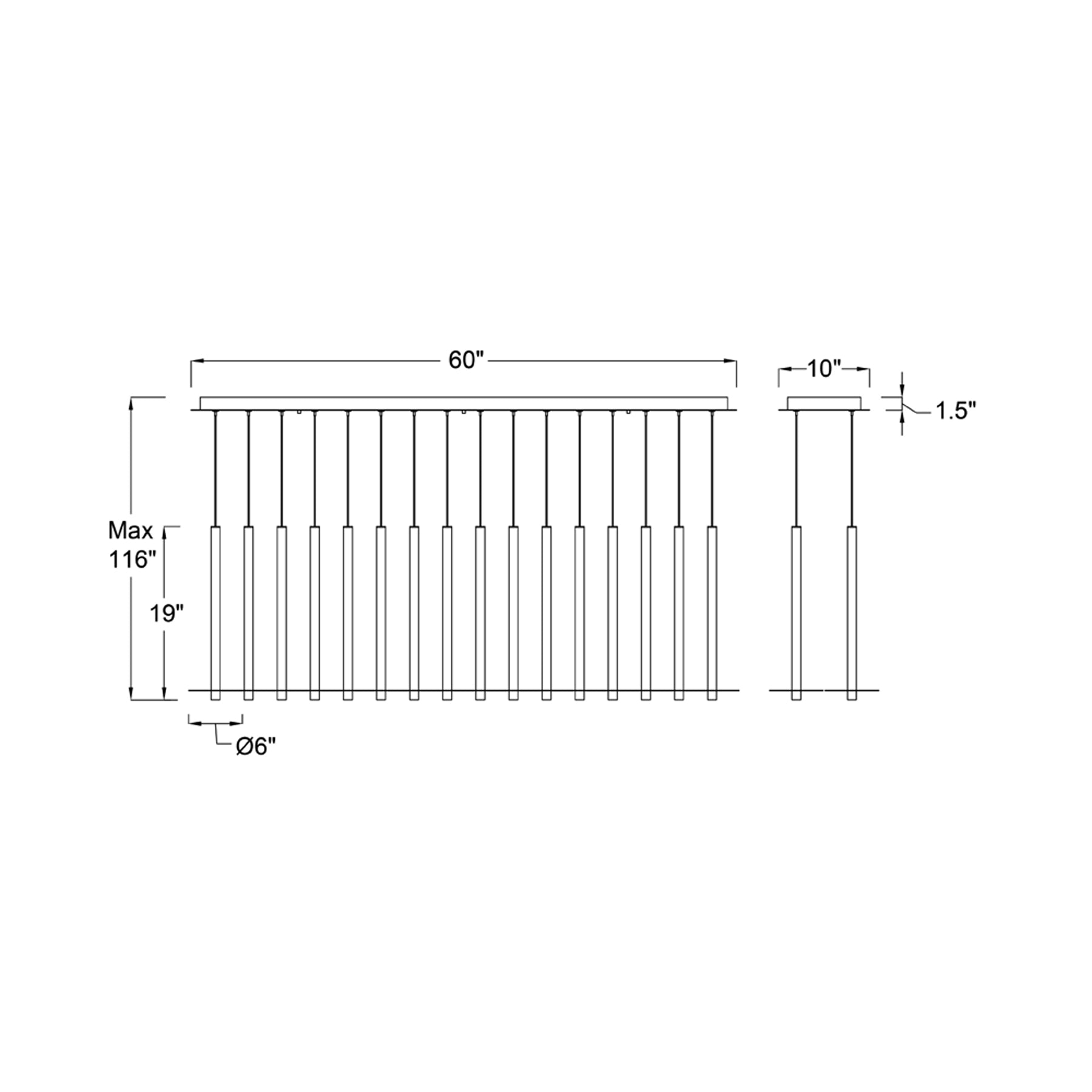 Piatto Linear LED Chandelier - line drawing.