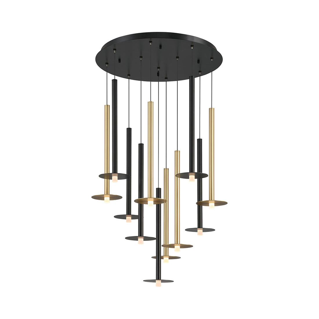 Piatto Round LED Chandelier in Matte Black And Plated Brushed Gold (11-Light).