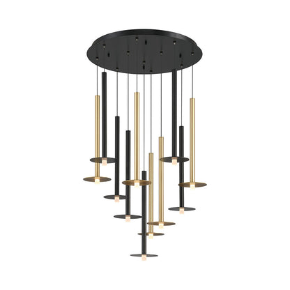 Piatto Round LED Chandelier in Matte Black And Plated Brushed Gold (11-Light).