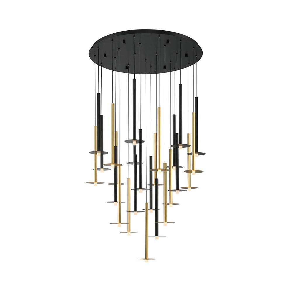 Piatto Round LED Chandelier in Matte Black And Plated Brushed Gold (25-Light).