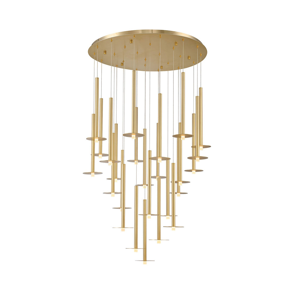 Piatto Round LED Chandelier in Plated Brushed Gold (25-Light).