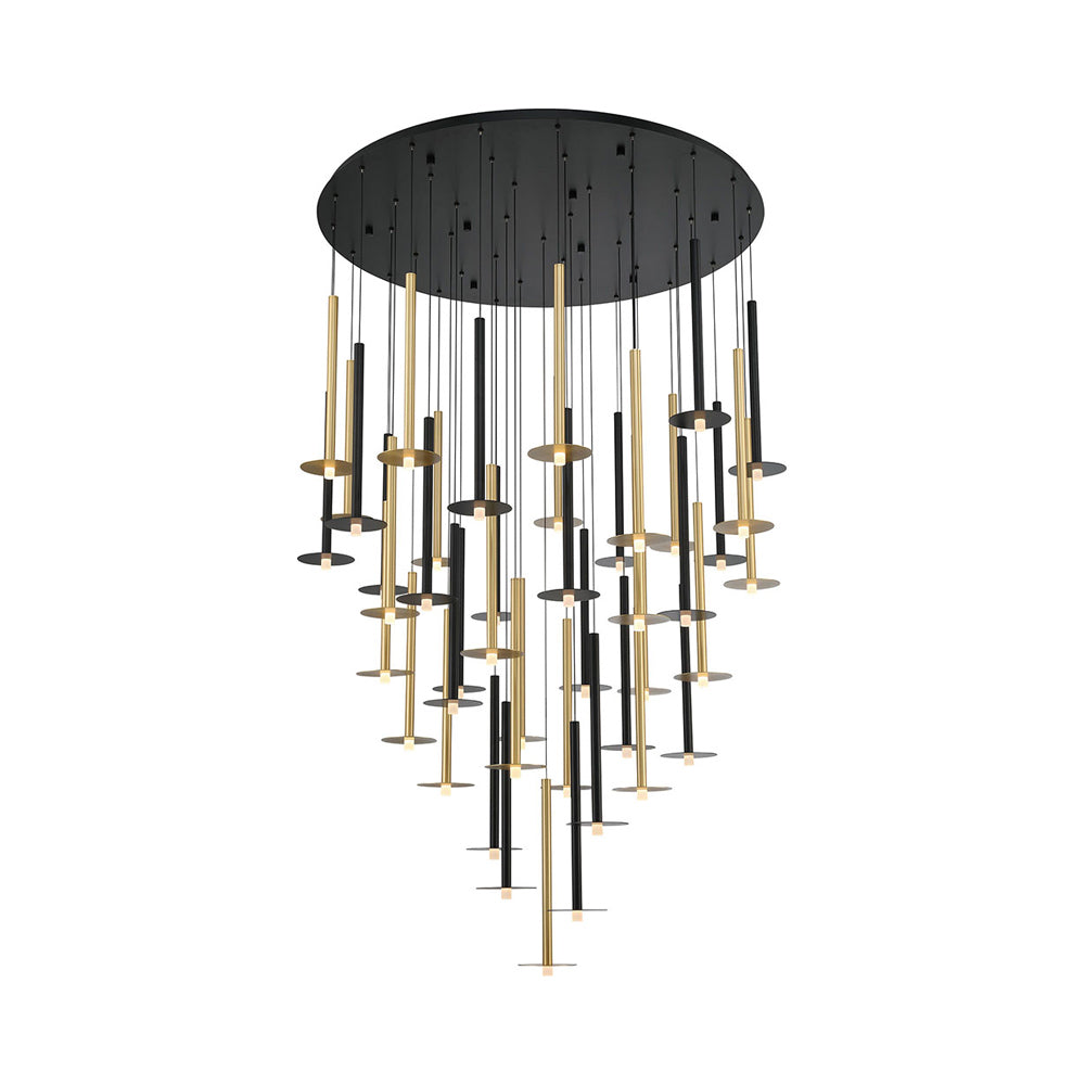 Piatto Round LED Chandelier in Matte Black And Plated Brushed Gold (44-Light).