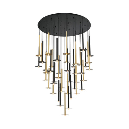Piatto Round LED Chandelier in Matte Black And Plated Brushed Gold (44-Light).
