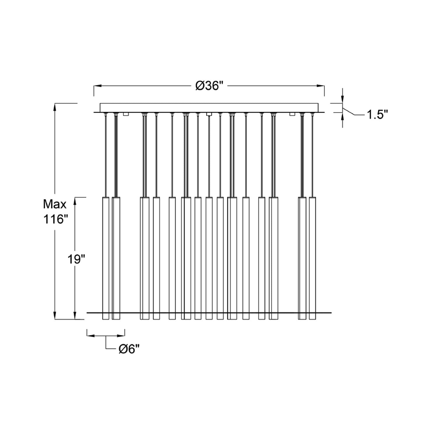 Piatto Round LED Chandelier - line drawing.