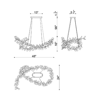 Pisa Oval Chandelier - line drawing.