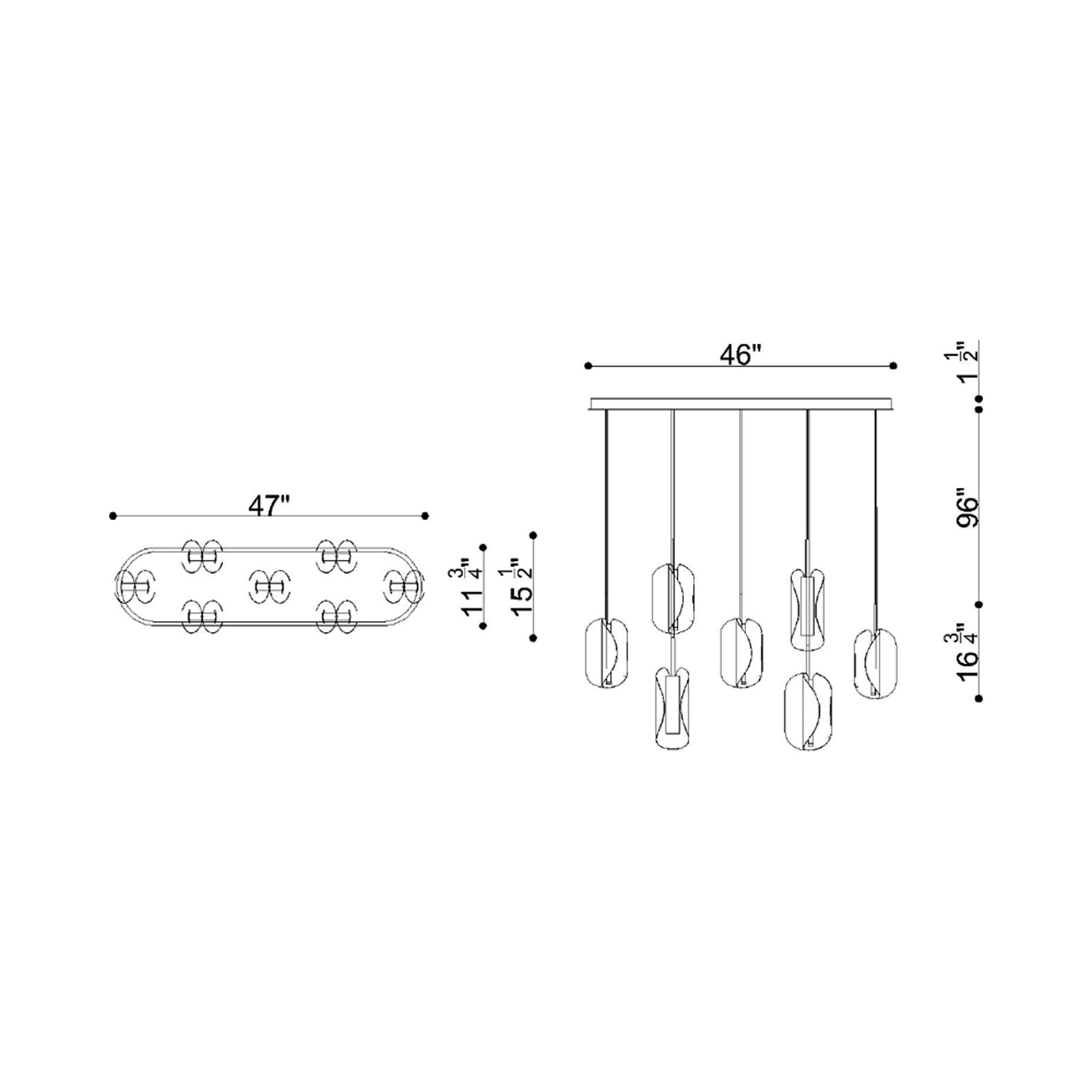 Portofino Oval LED Chandelier - line drawing.