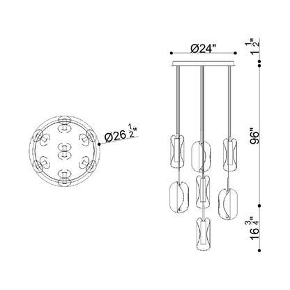 Portofino Round LED Chandelier - line drawing.