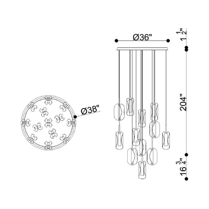Portofino Round LED Chandelier - line drawing.