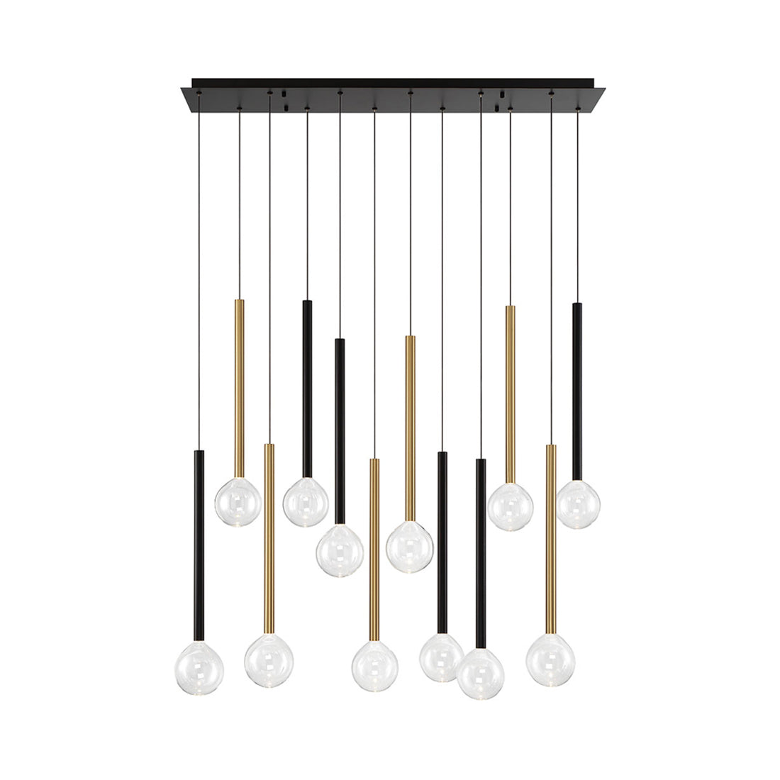 Positano Linear LED Chandelier in Matte Black And Plated Brushed Gold (12-Light).