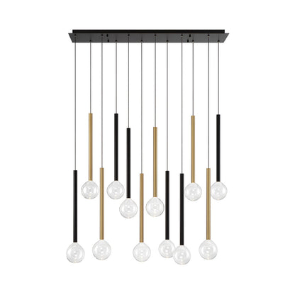 Positano Linear LED Chandelier in Matte Black And Plated Brushed Gold (12-Light).