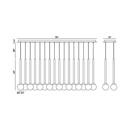 Positano Linear LED Chandelier - line drawing.