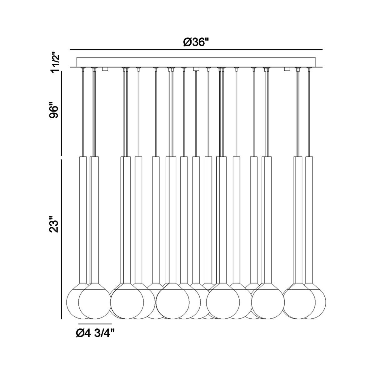 Positano Round LED Chandelier - line drawing.