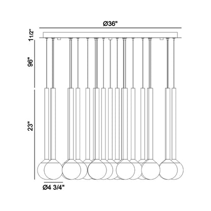Positano Round LED Chandelier - line drawing.