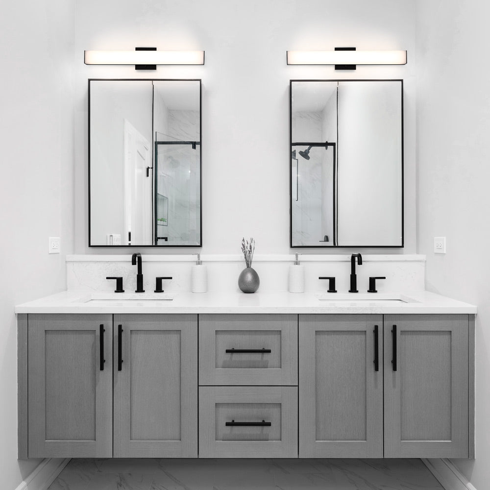 Ruvo LED Bath Vanity Light in bathroom.