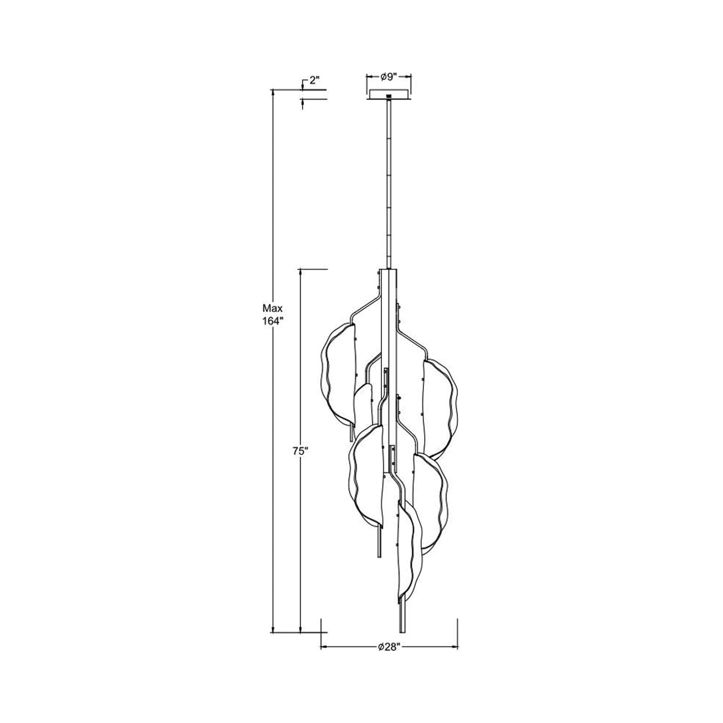 Savona Grand LED Pendant Light - line drawing.