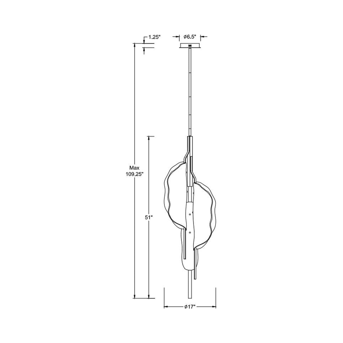 Savona LED Chandelier - line drawing.